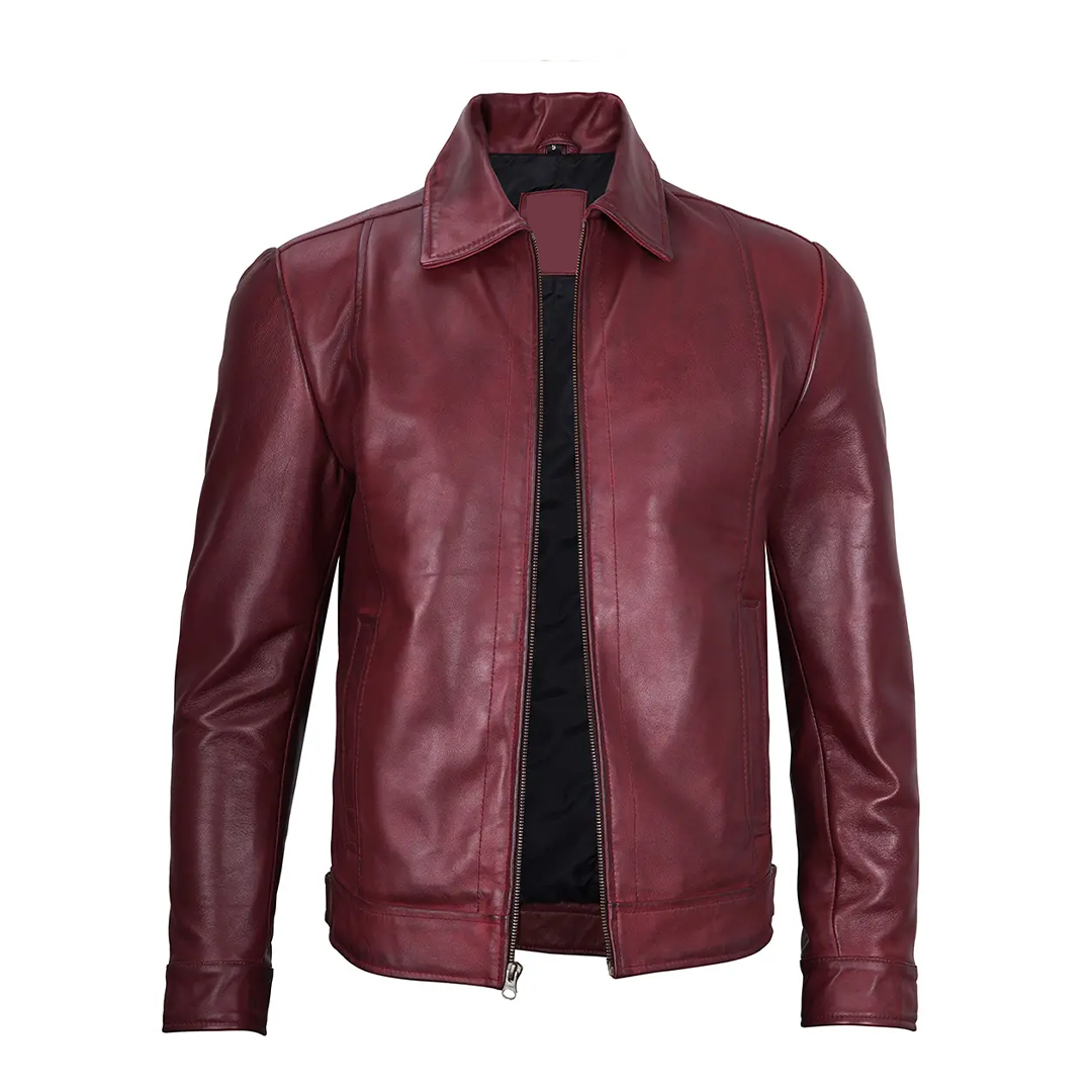 Men's Harrington Reeves Real Maroon Leather Jacket