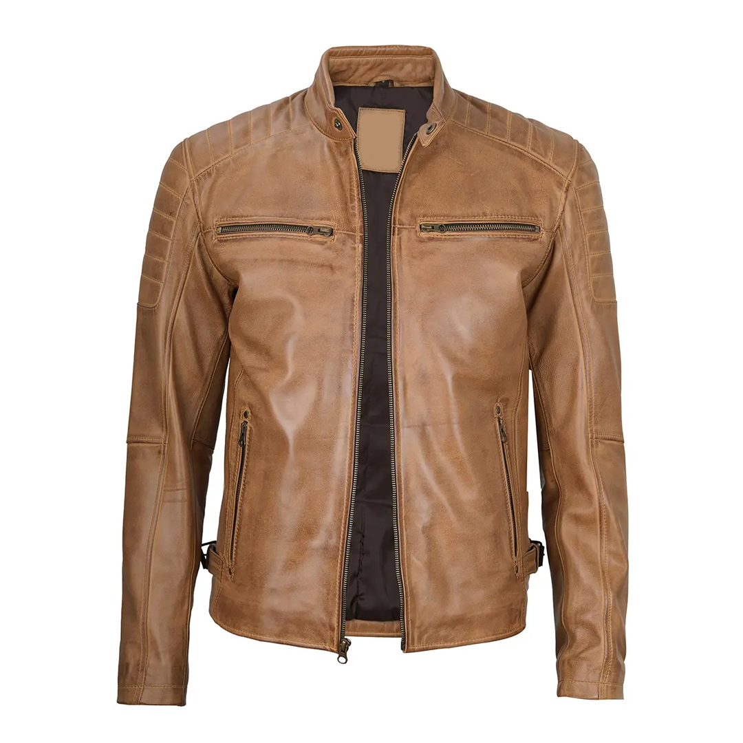 Men's Camel Brown Military Leather Jacket