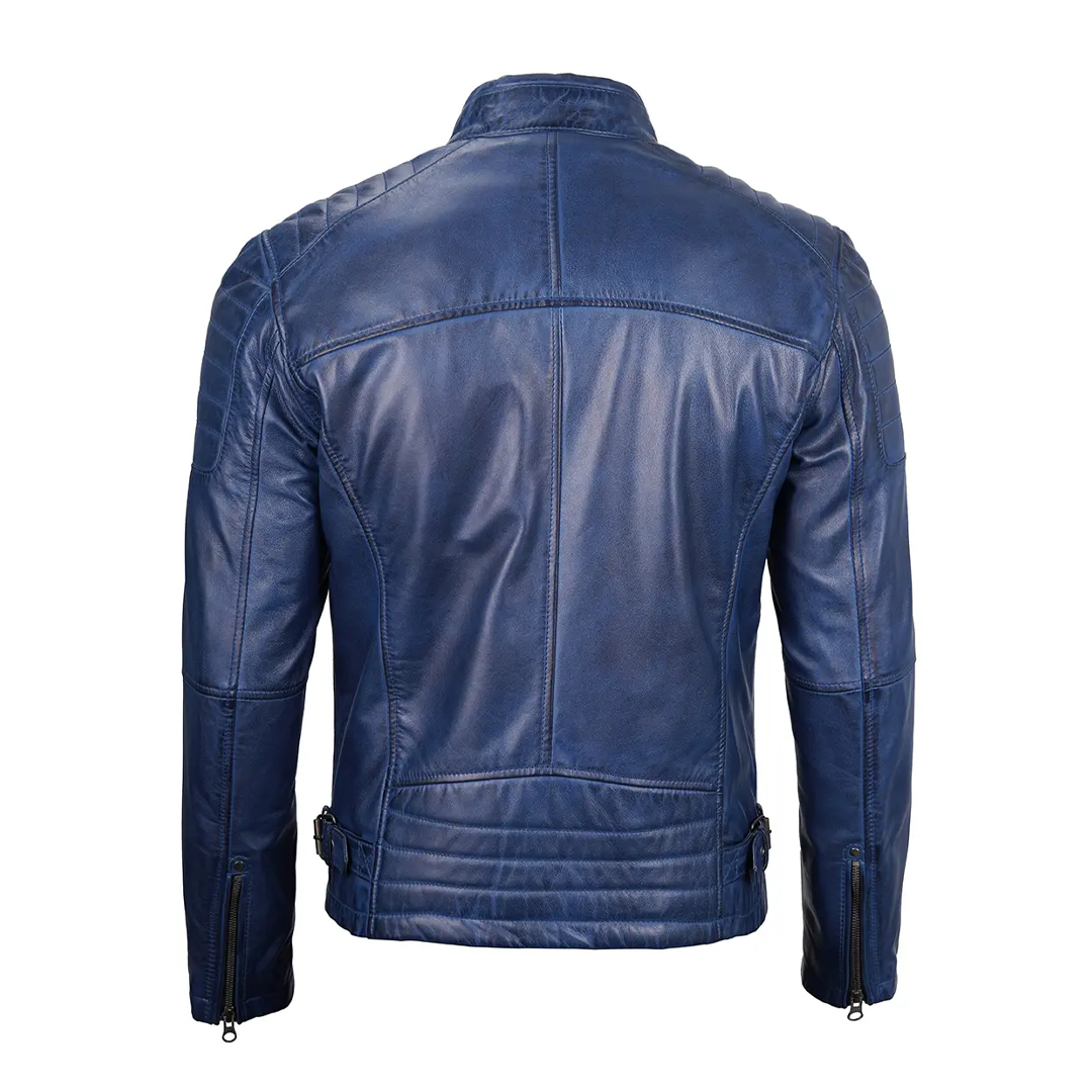 Men's Blue Military Leather Jacket