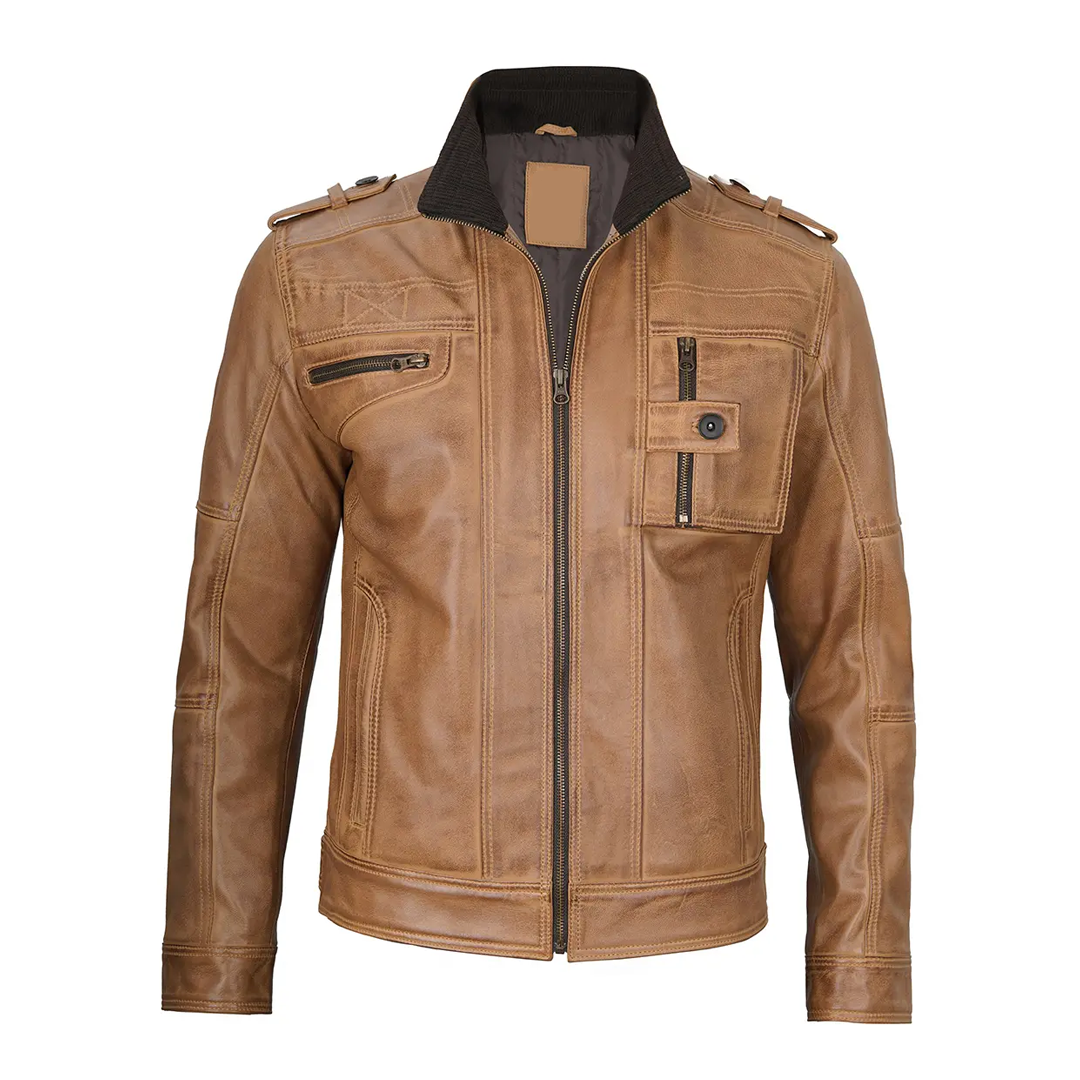 Men's Brown Cognac Biker Leather Jacket