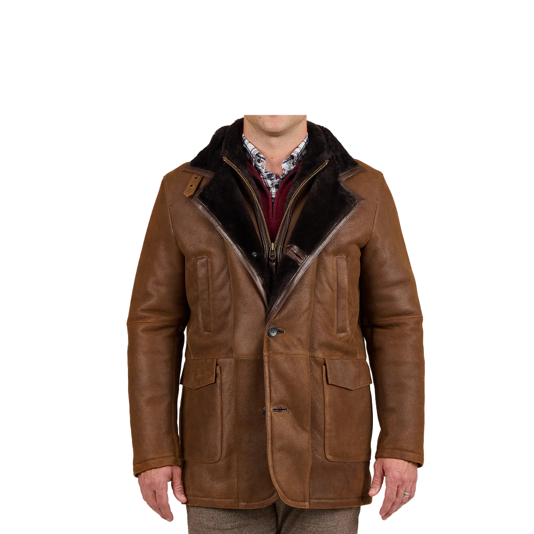 Brown Fur Double Shearling Leather Coat