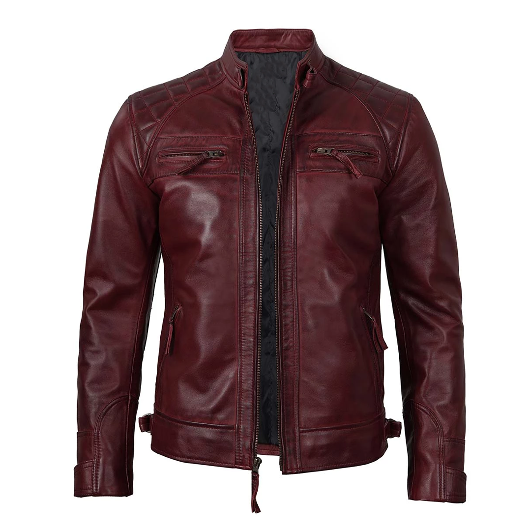 Men's Maroon Quilted Real Leather Jacket