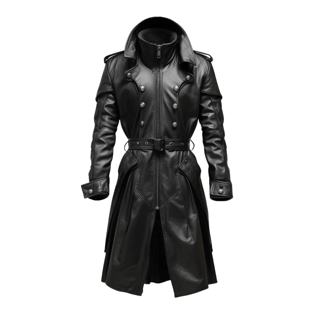 Black Stylish Hooded Leather Coat