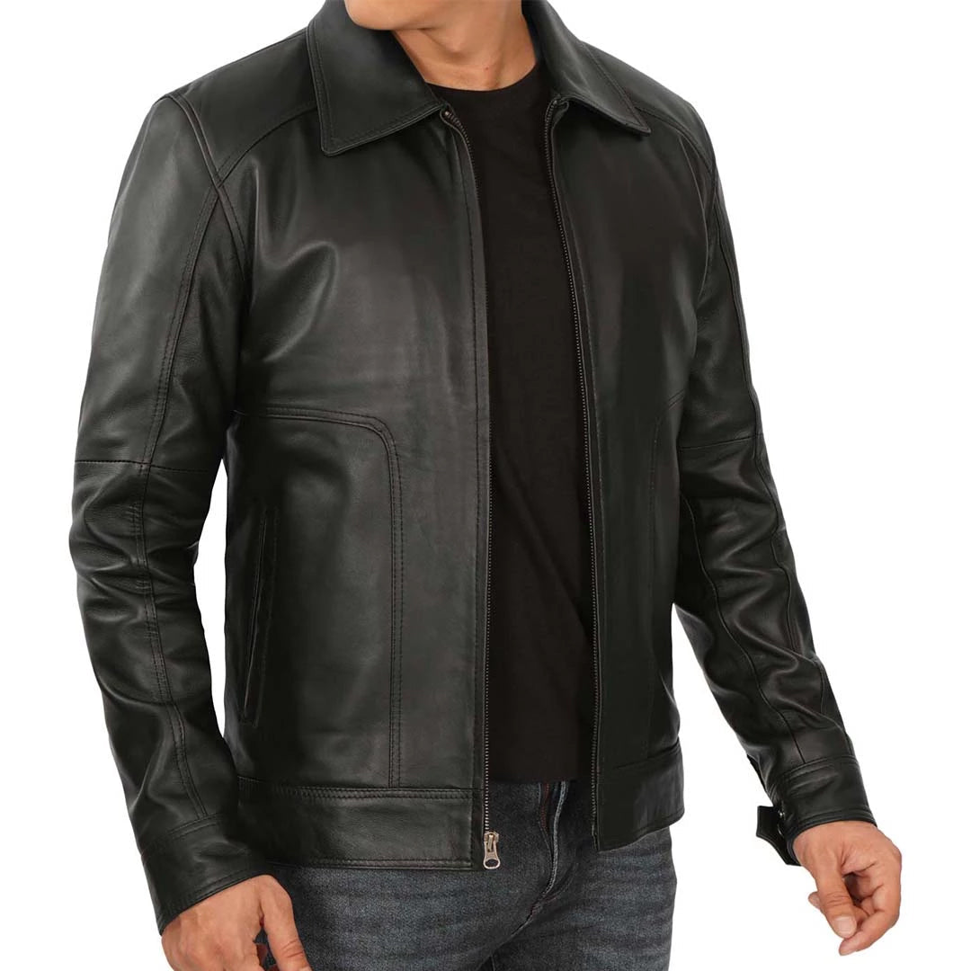 Men's Harrington Vintage Black Leather Jacket