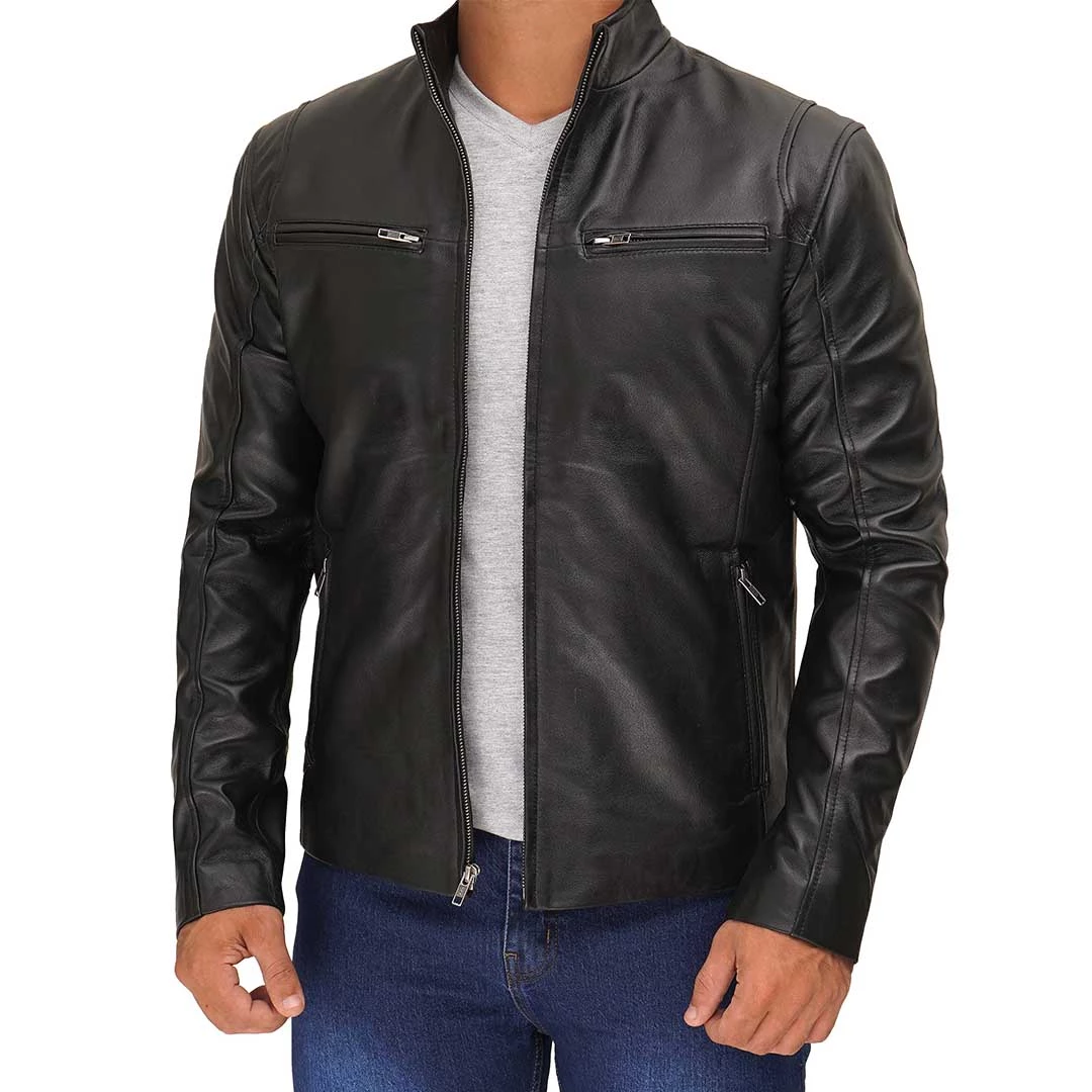 Men's Black Cafe Racer Leather Jacket