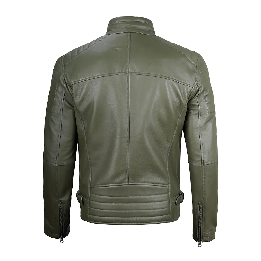 Men's Green Military Leather Jacket