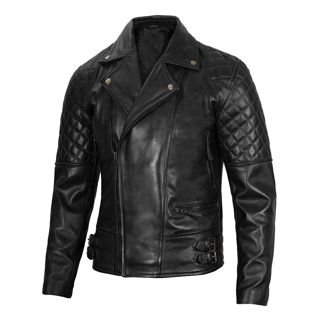 Men's Black Quilted Modern Rider Biker Leather Jacket