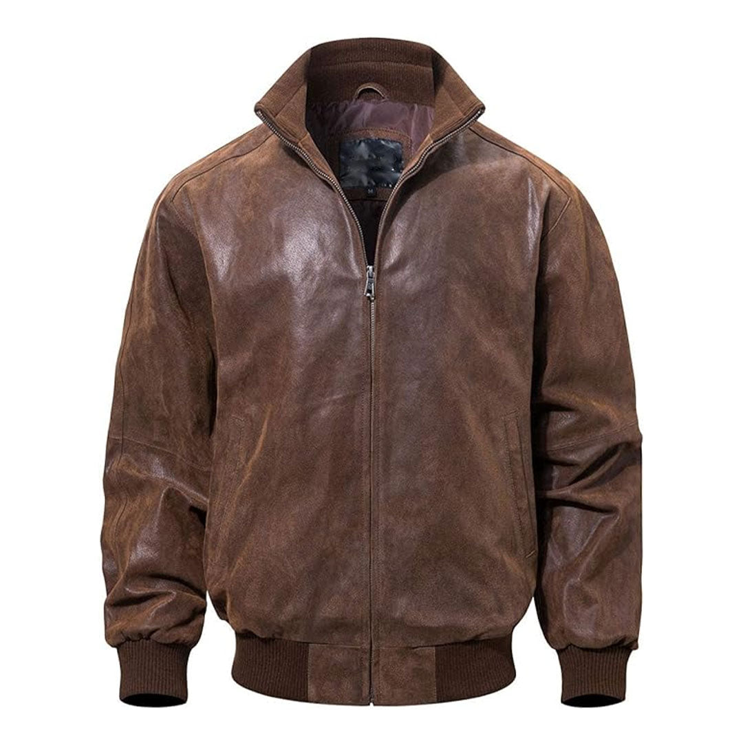 Men's Casual Real Bomber Leather Jacket