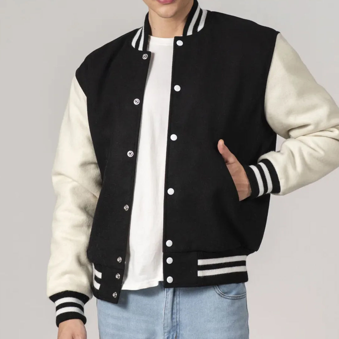 Black & White All-Wool Customizable Varsity Jacket