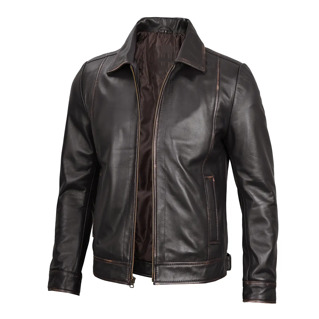 Men's Brown Vintage Rub Off Casual Leather Jacket