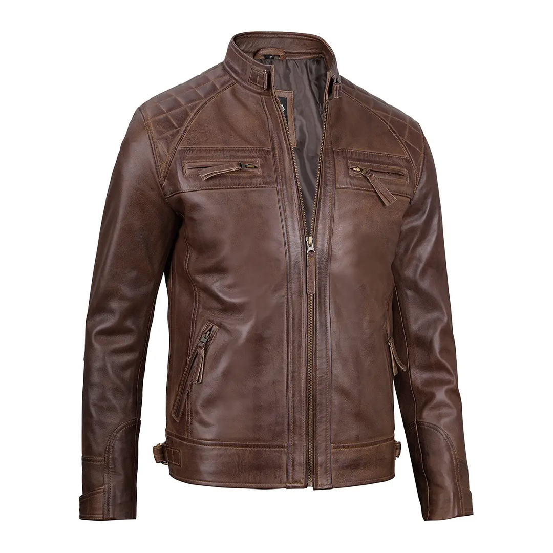 Men's Brown Chocolate Cafe Leather Motorcycle Jacket