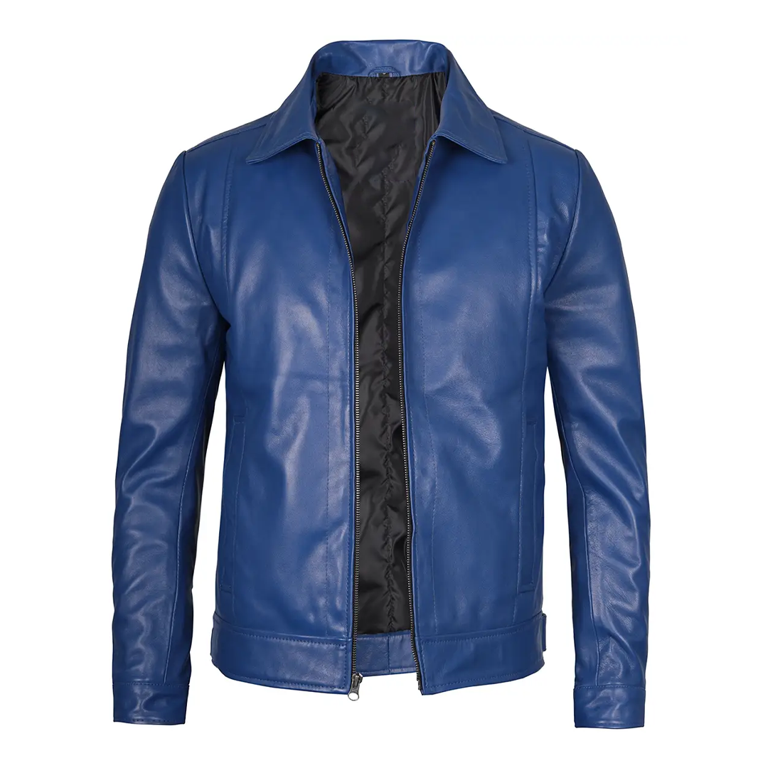 Men's Blue Harrington Real Leather Jacket