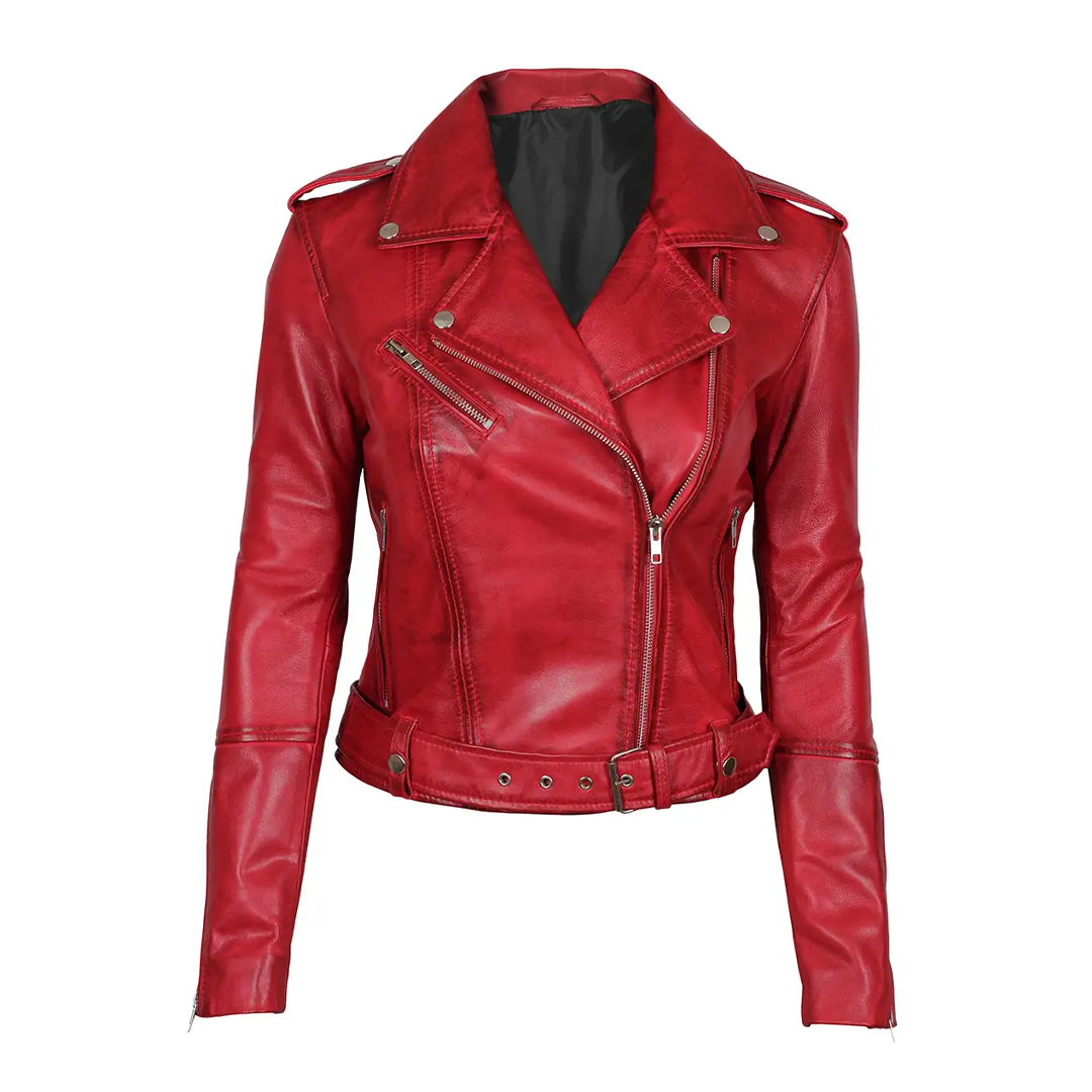 Women's Red Margaret Biker Leather Jacket