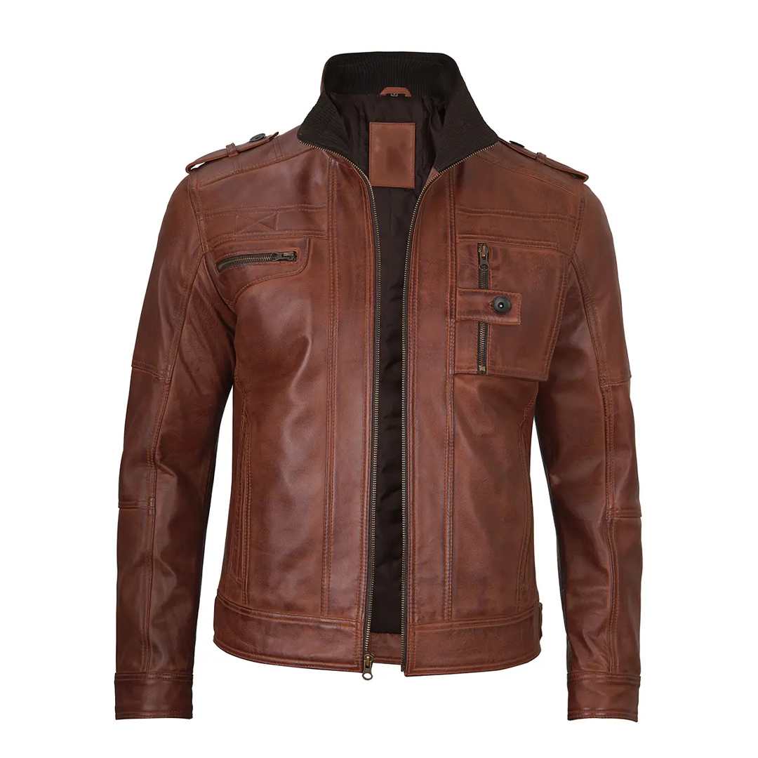 Men's Brown Cognac Biker Leather Jacket