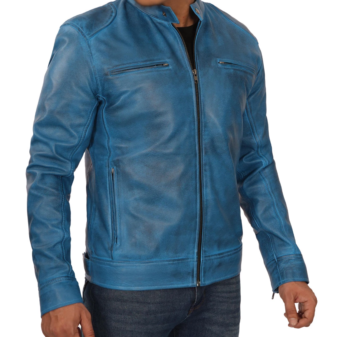 Men's Dodge Blue Leather Jacket