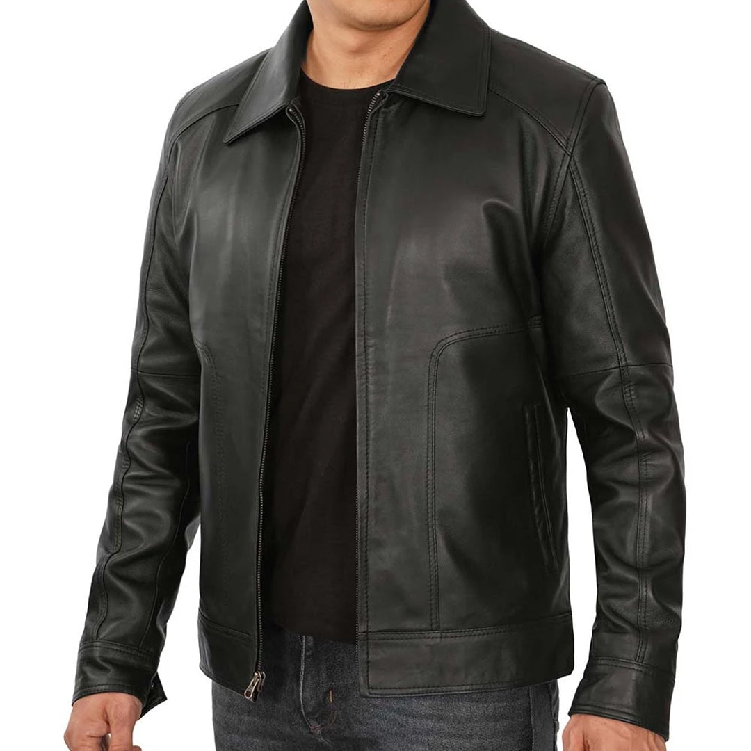 Men's Harrington Vintage Black Leather Jacket