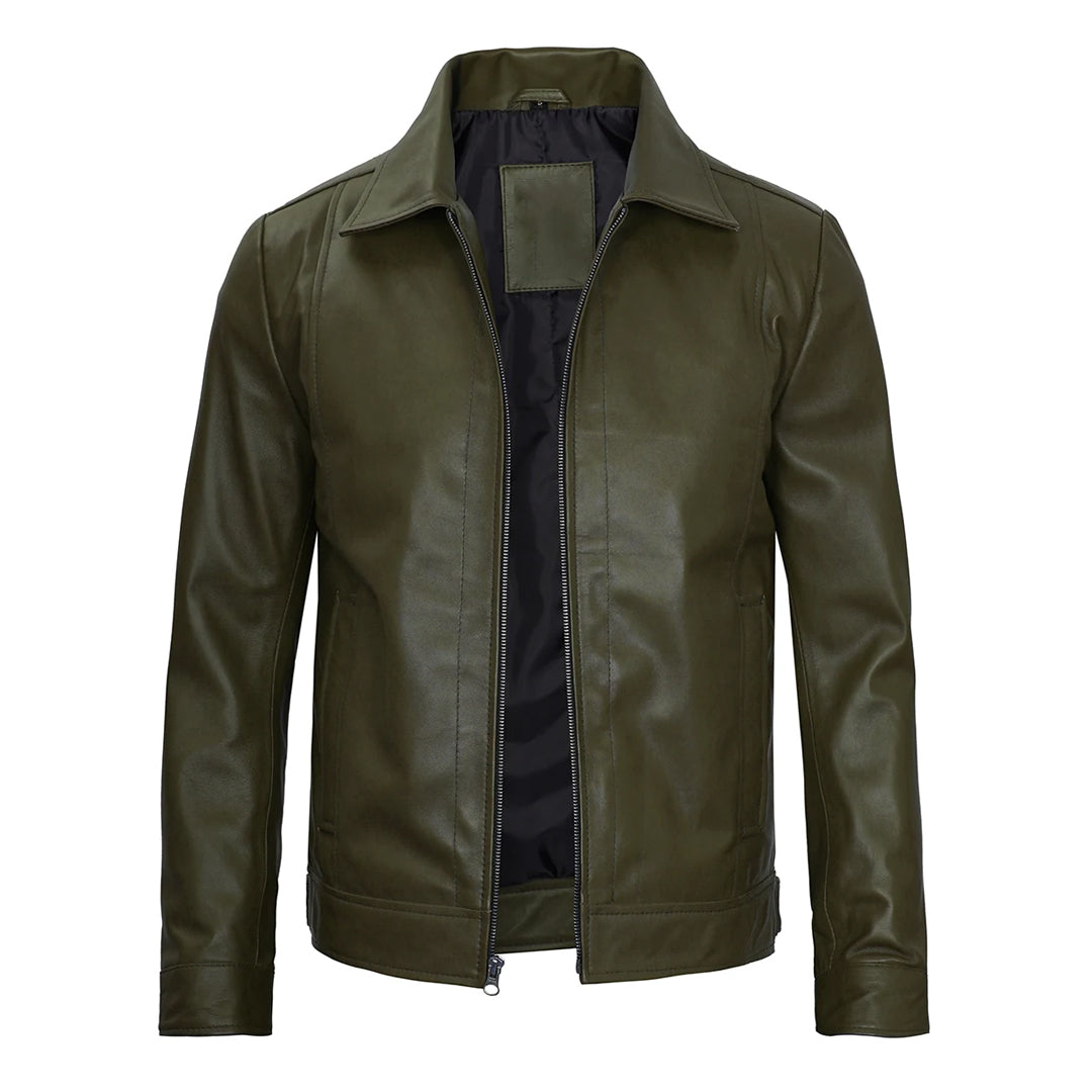 Men's Dark Green Harrington Leather Jacket