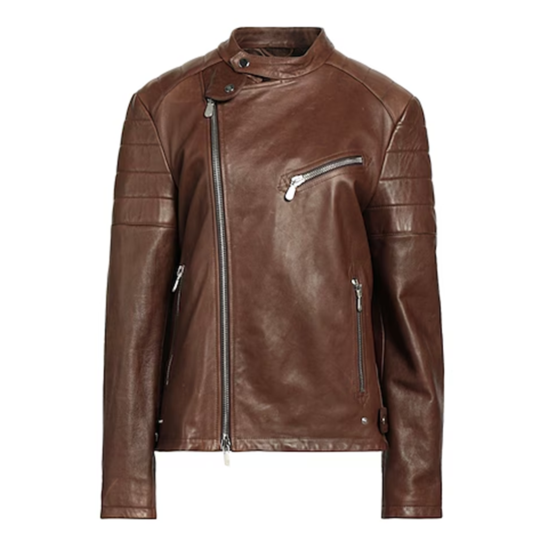 Women's Brown Eleventy Biker Leather Jacket