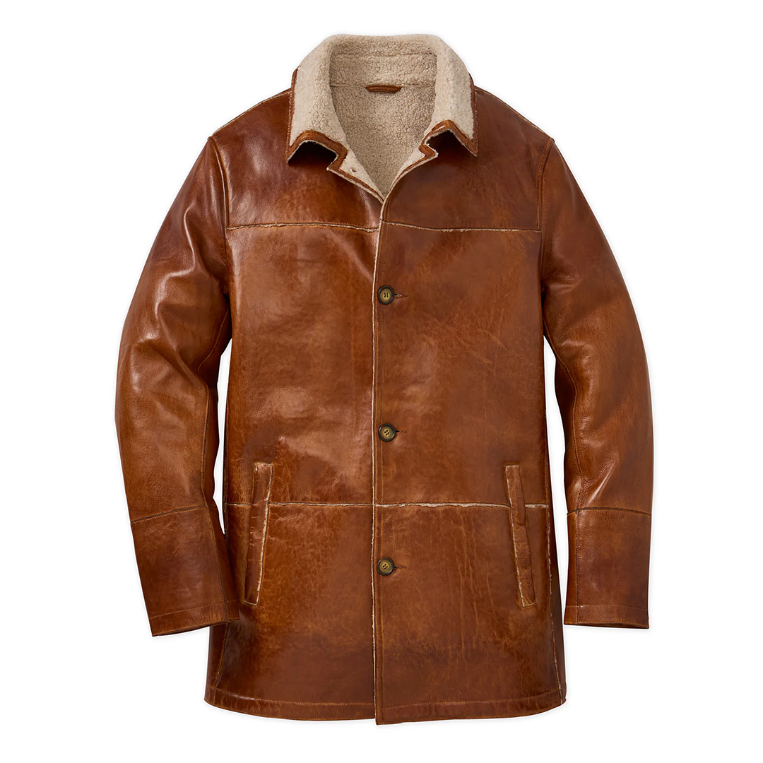 Brown Lamb Sherpa Lining Leather Coat