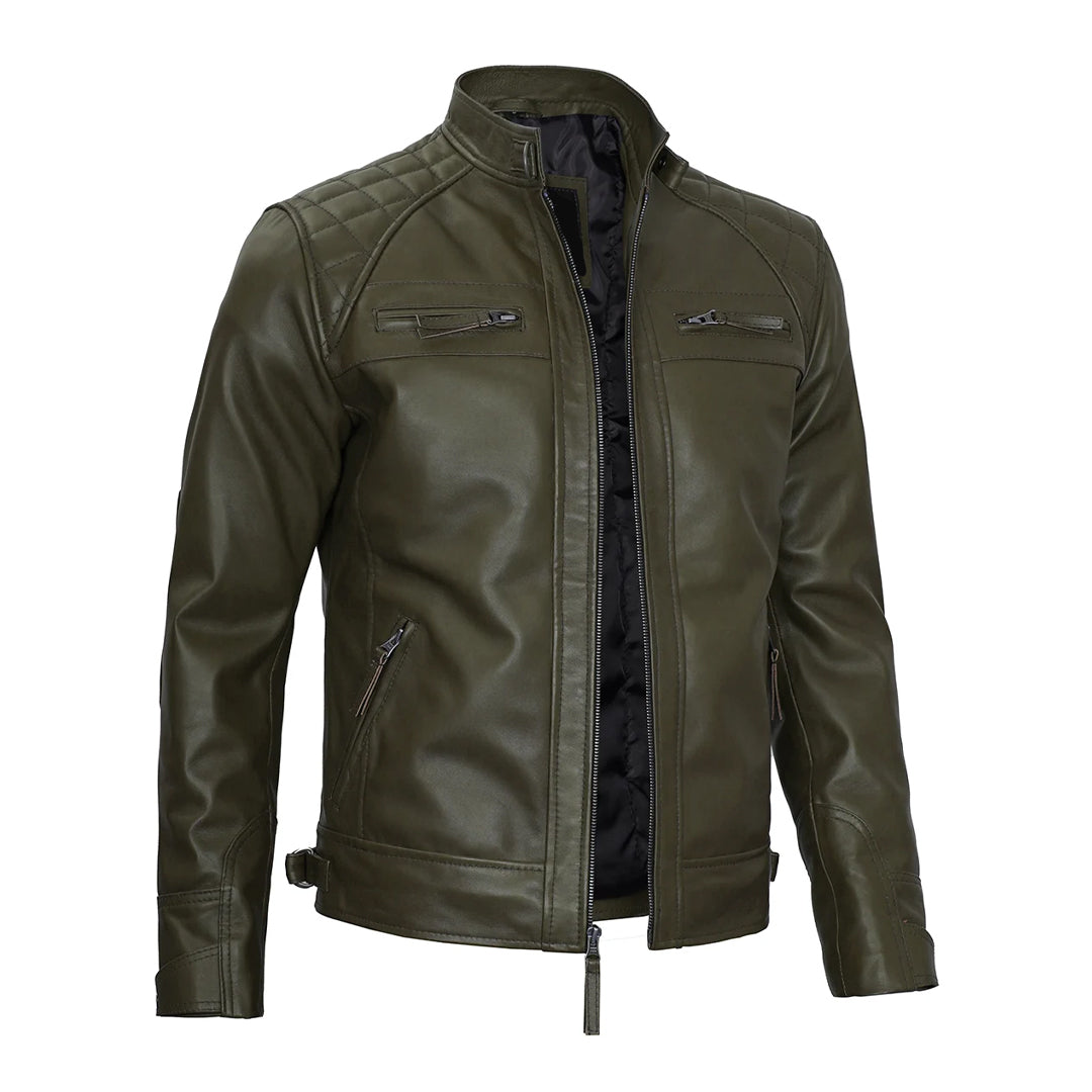 Men's Classic Dark Green Real Leather Jacket