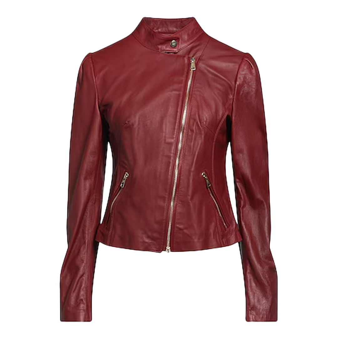 Women's Red Stewary Biker Leather Jacket