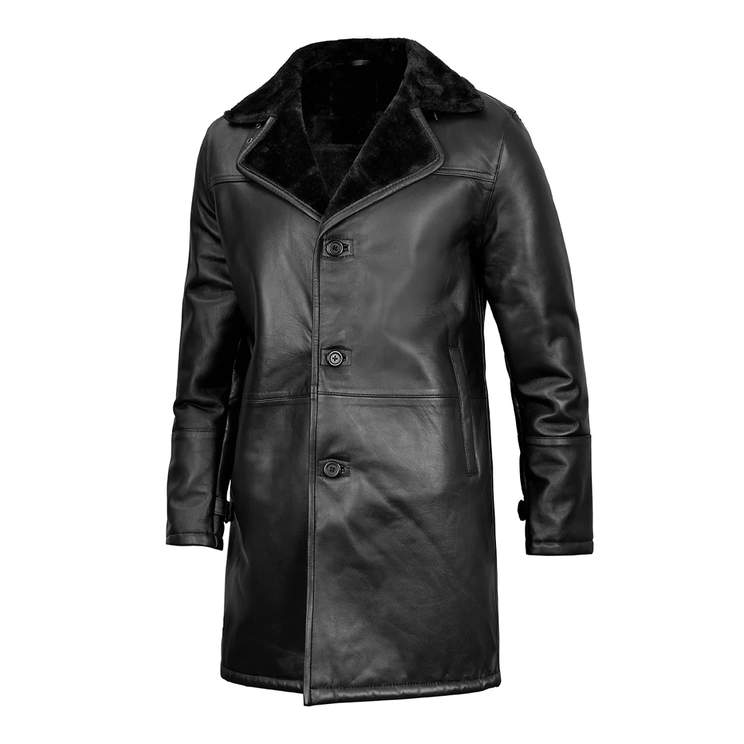 Black Long Shearling Leather Coat