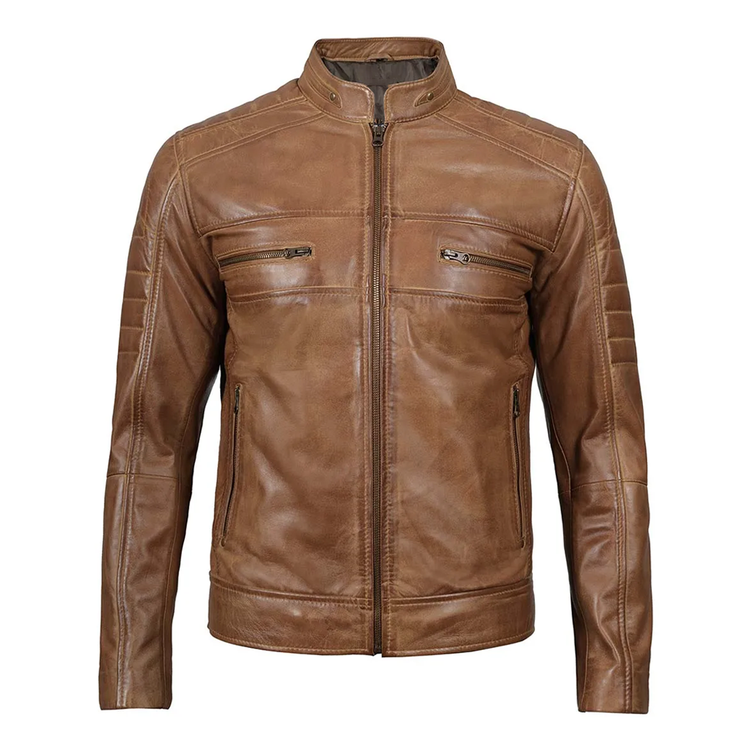 Men's Distressed Tan Real Leather Jacket