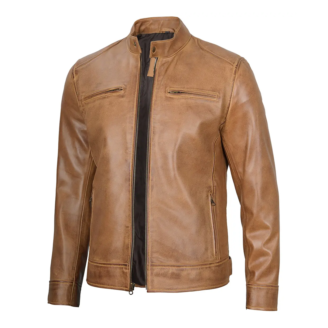 Men's Camel Dodge Biker Leather Jacket