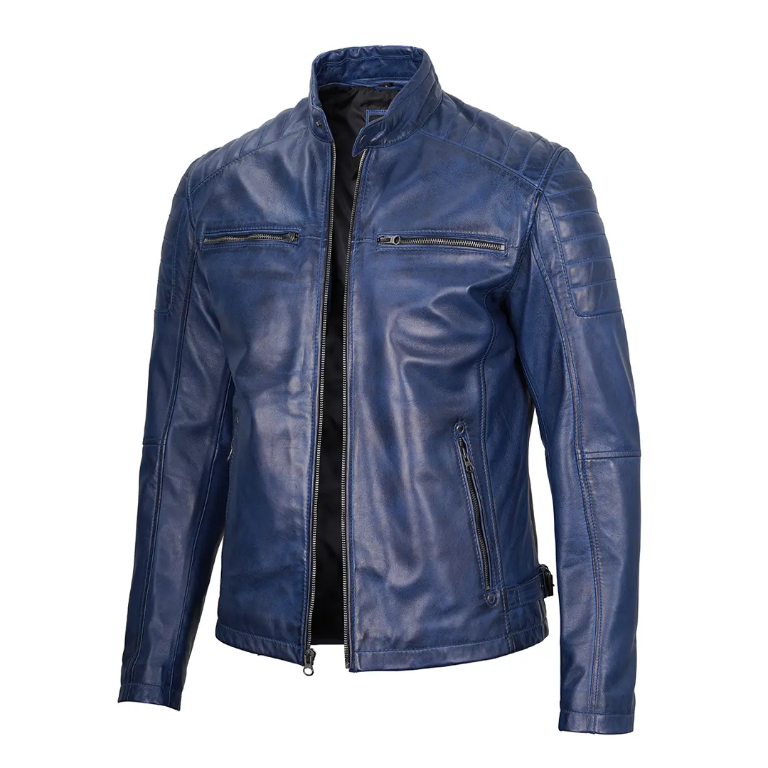 Men's Blue Military Leather Jacket