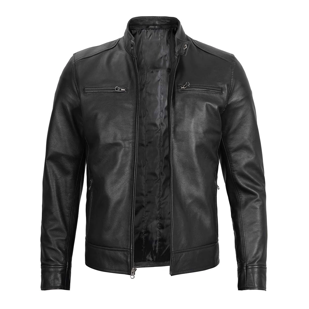 Men's Removable Hoodie Zipper closure Leather Jacket