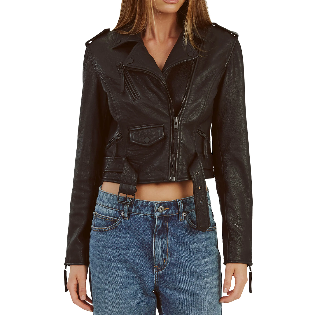 Women's Crop Style Moto Leather Jacket