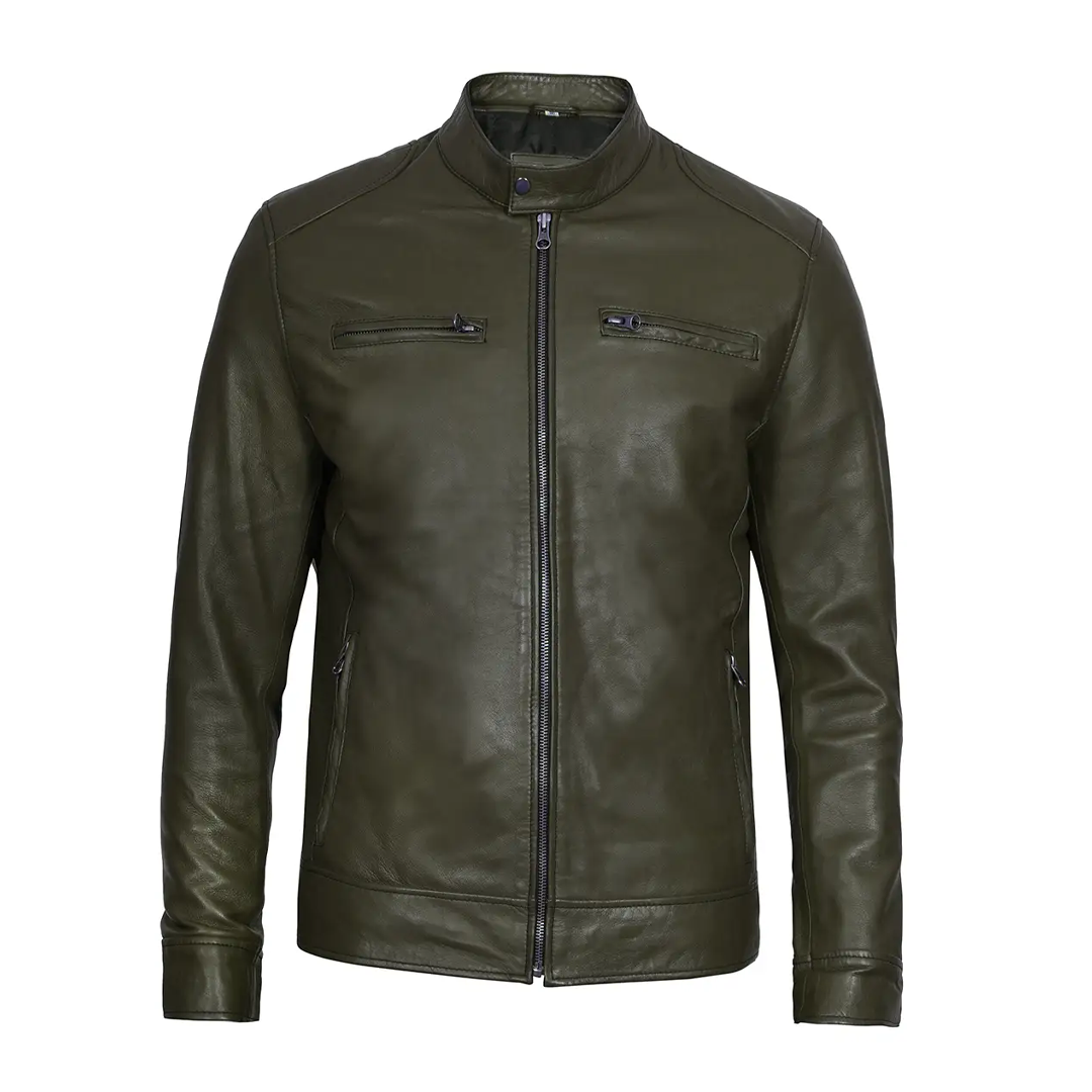 Men's Dodge Green Biker Leather Jacket