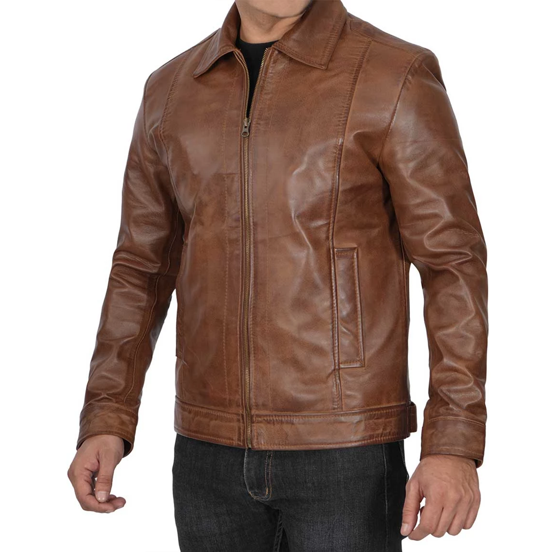 Men's Brown Harrington Vintage Leather Jacket