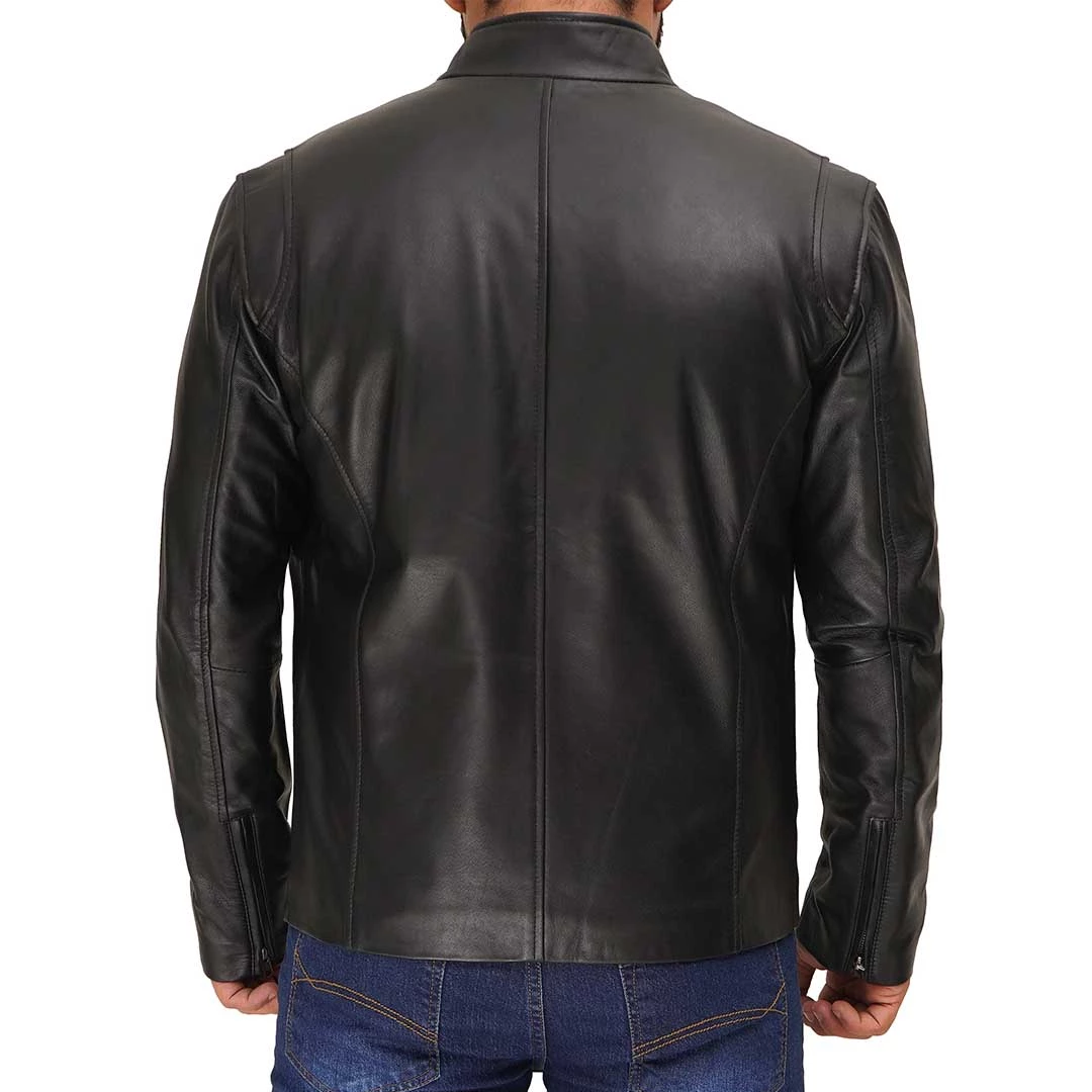 Men's Black Cafe Racer Leather Jacket