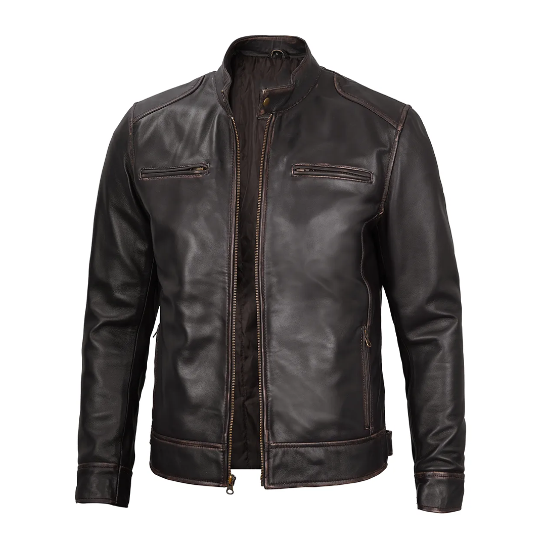 Men's Dodge Rub-off Dark Brown Leather Jacket