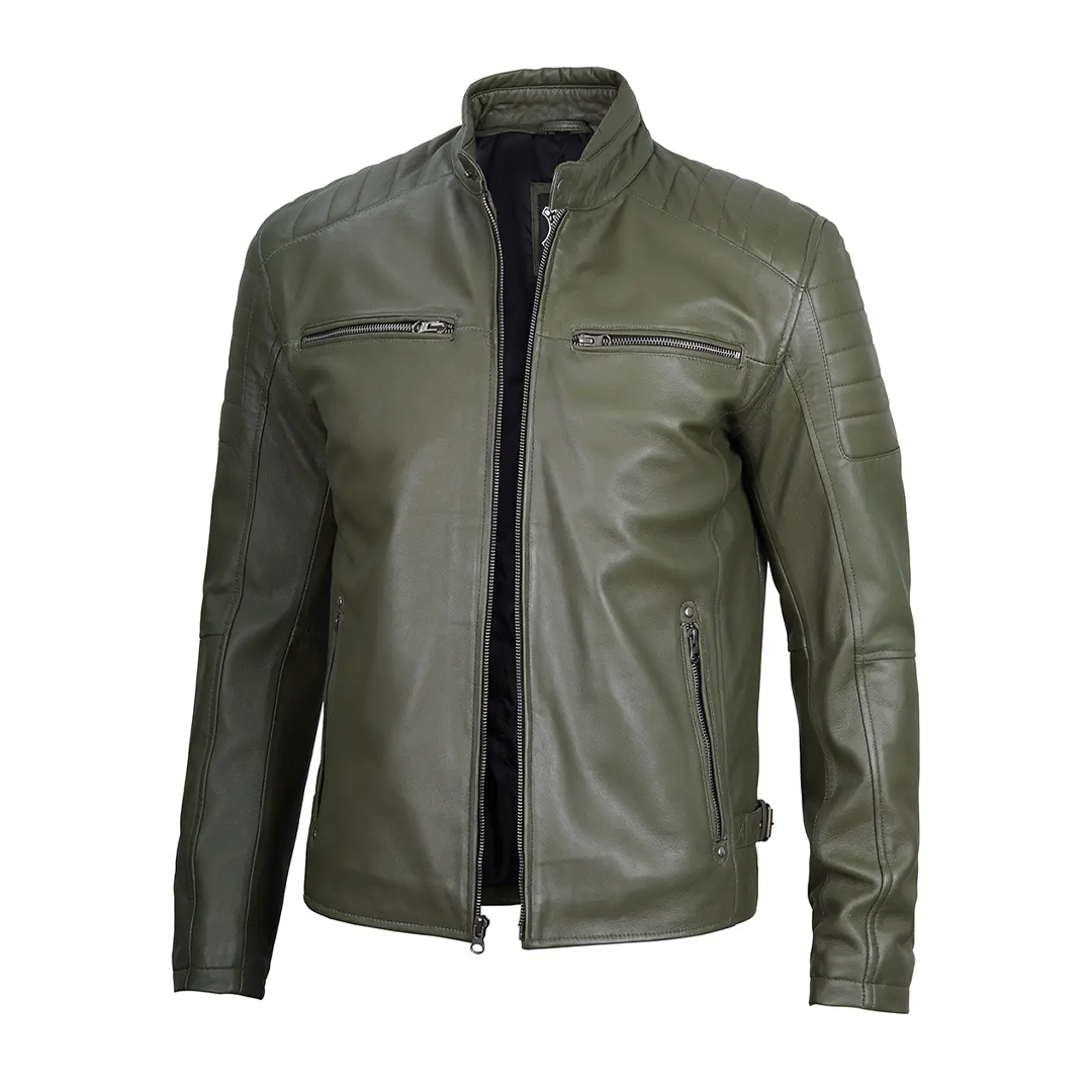 Men's Green Military Leather Jacket