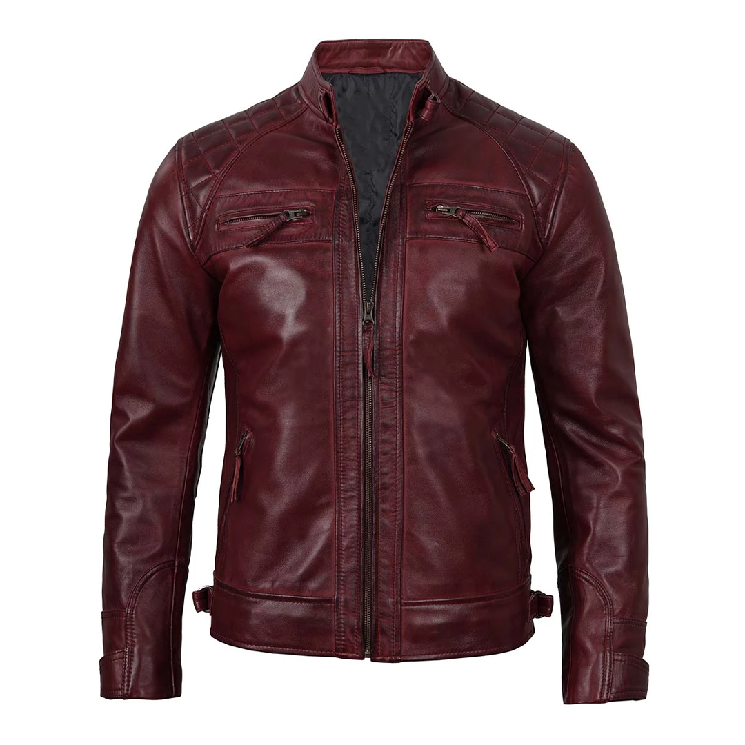 Men's Maroon Quilted Real Leather Jacket