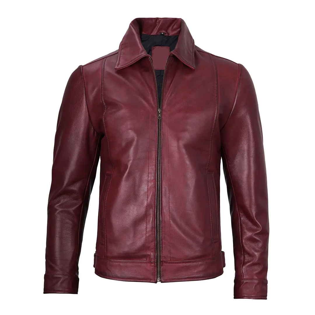 Men's Harrington Reeves Real Maroon Leather Jacket