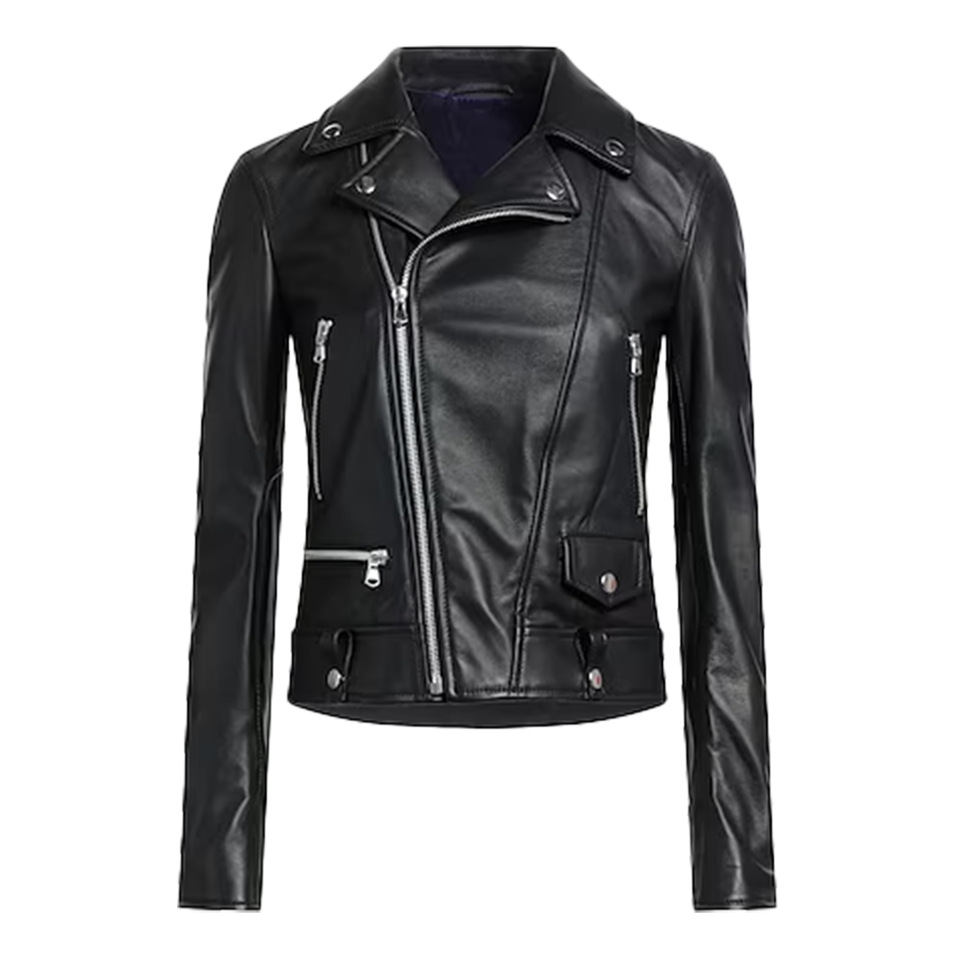 Women Black Blouson Biker Leather Jacket