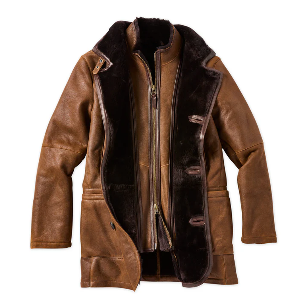 Brown Fur Double Shearling Leather Coat