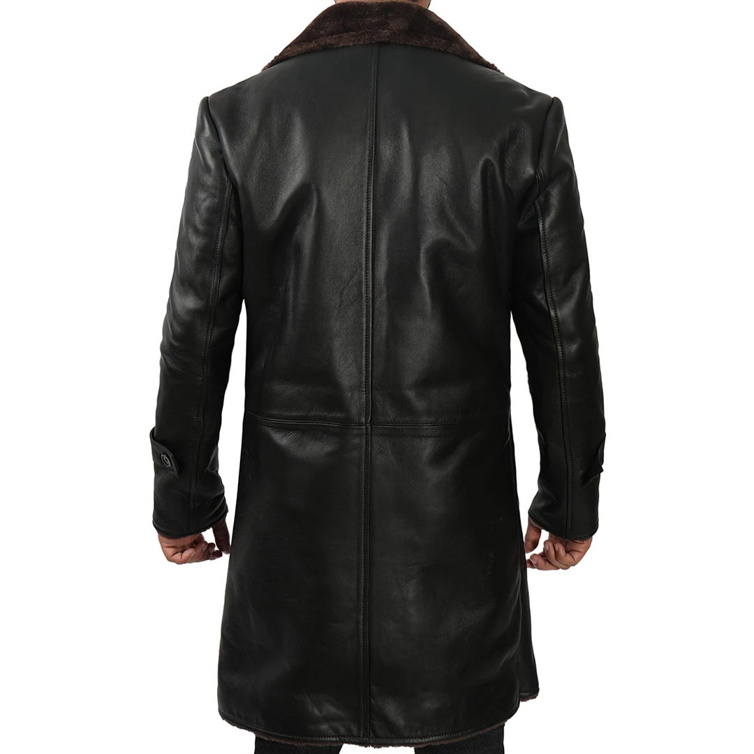 Black Long Real Shearling Leather Coat