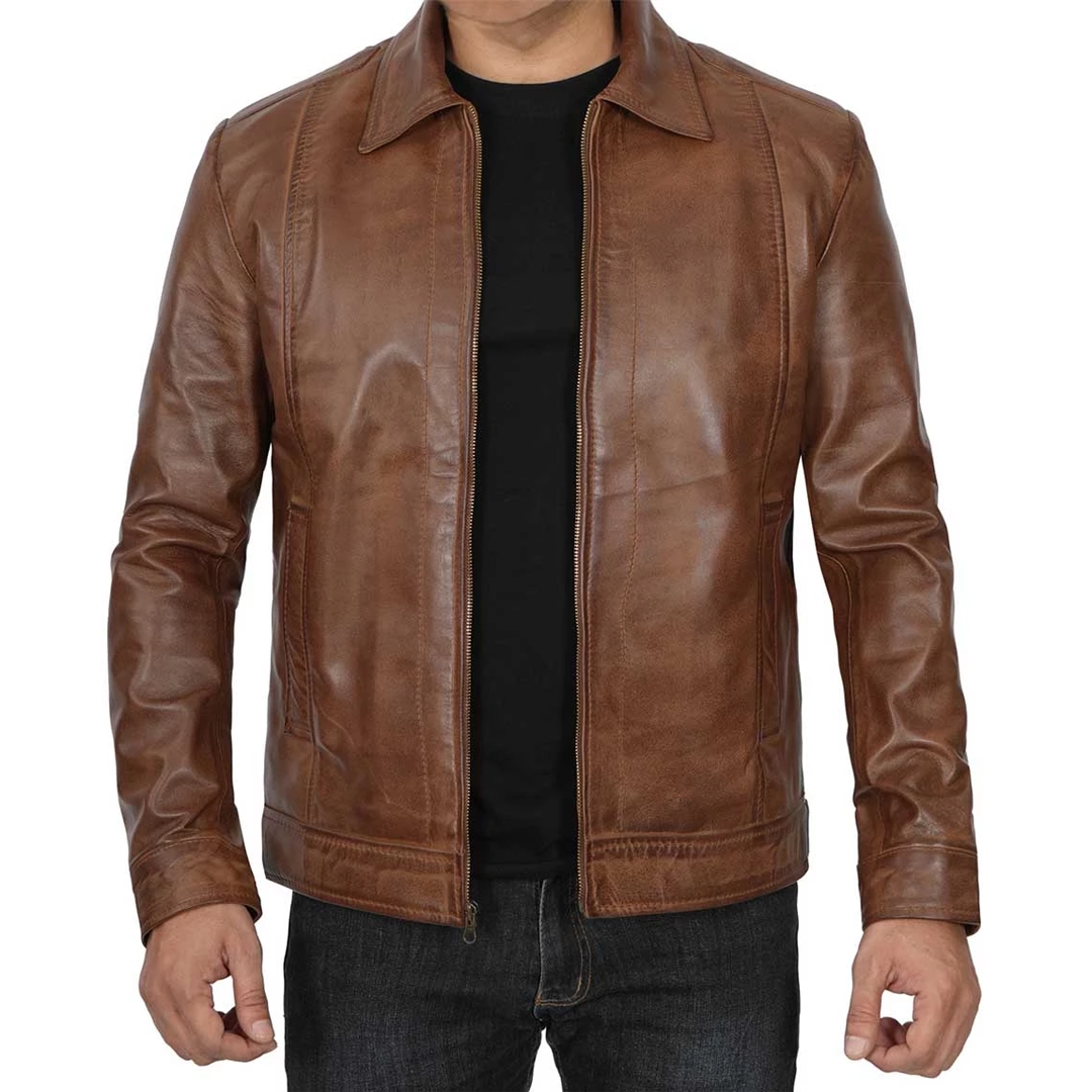 Men's Brown Harrington Vintage Leather Jacket