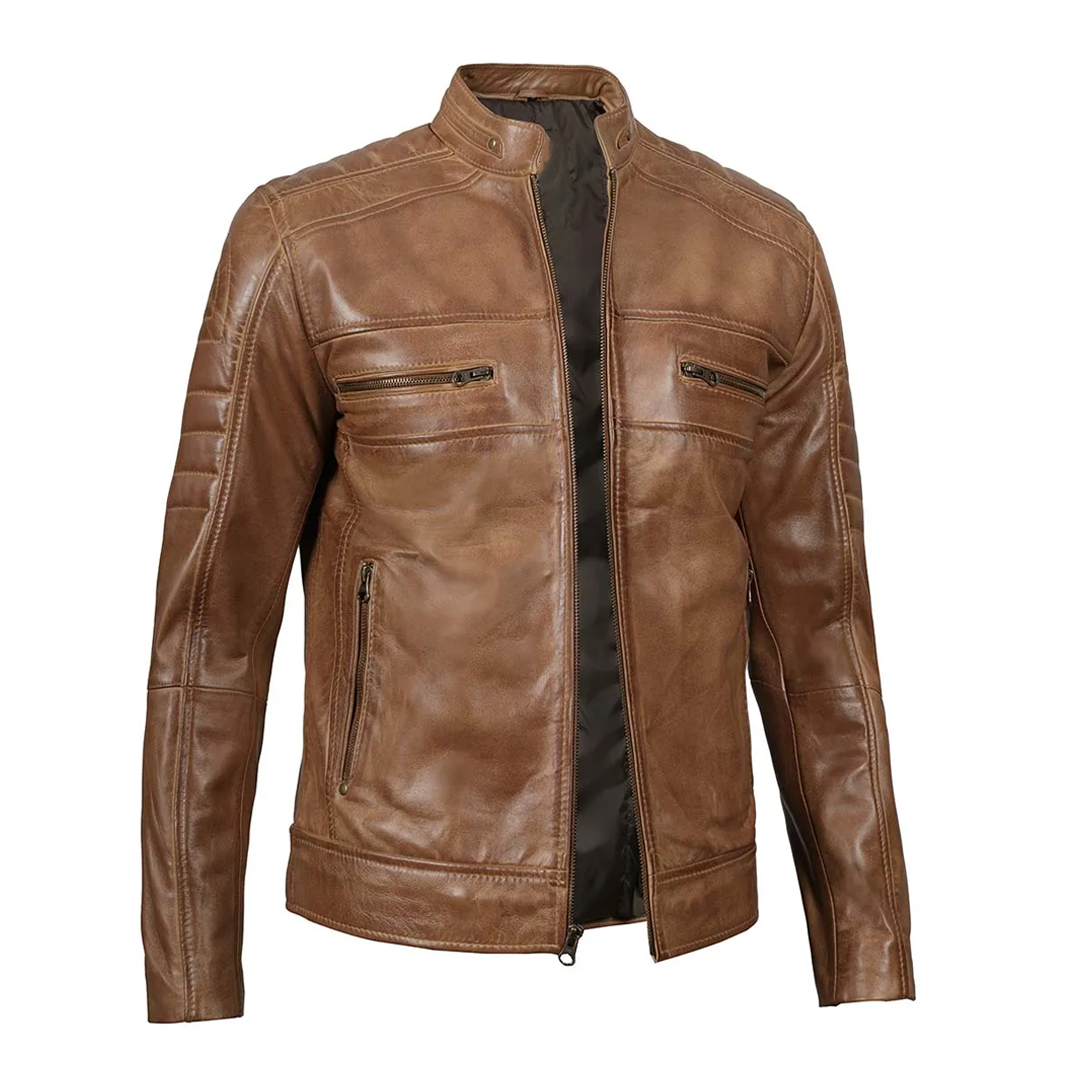 Men's Distressed Tan Real Leather Jacket