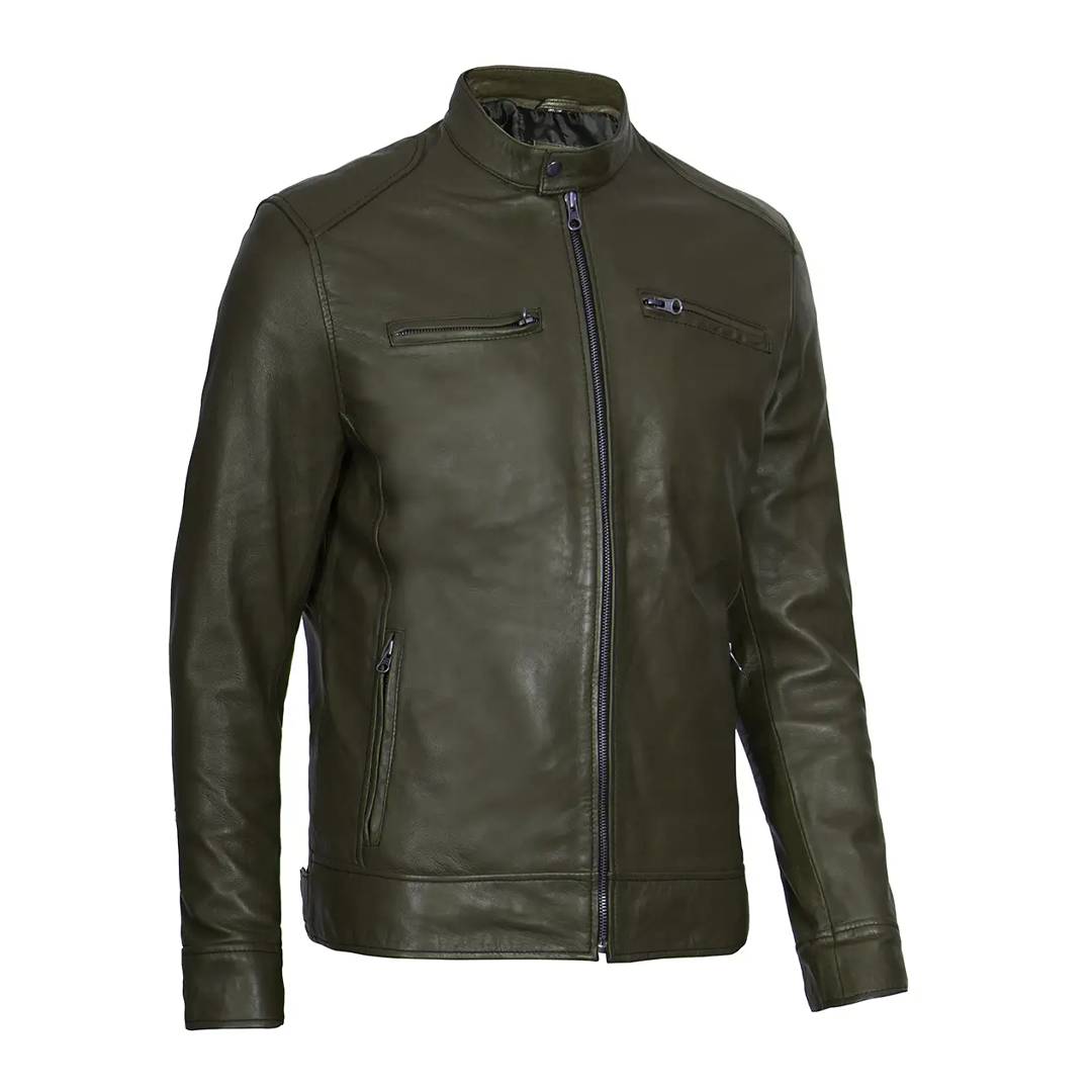 Men's Dodge Green Biker Leather Jacket