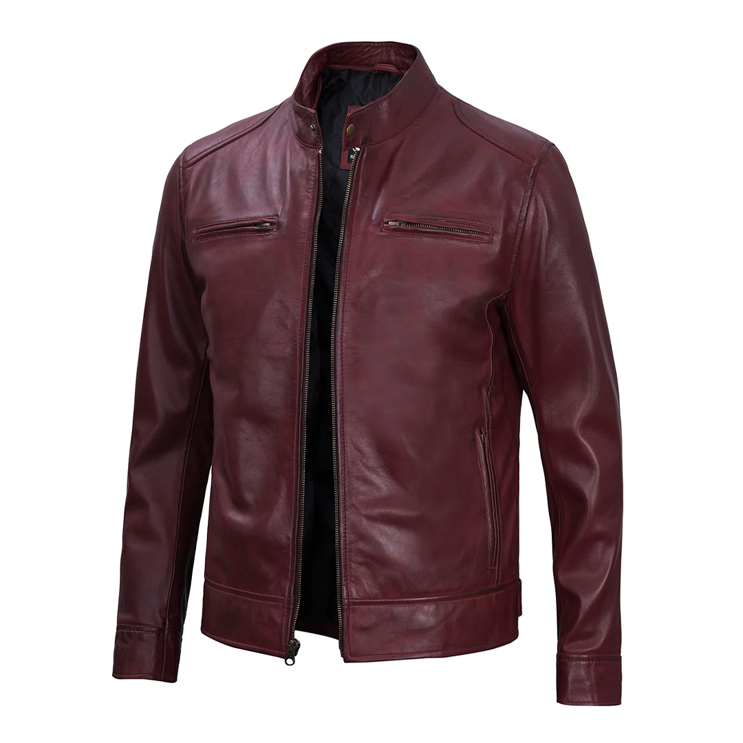 Men's Maroon Military Leather Jacket