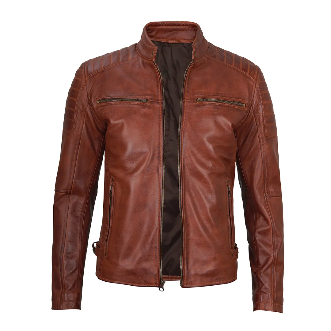 Men's Cognac Brown Military Leather Jacket