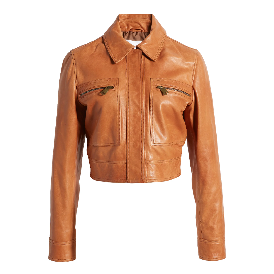 Women's Fitted Crop Moto Leather Jacket