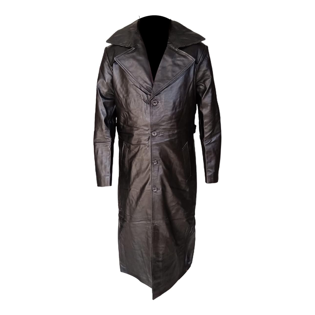 Black Trench 100% Real Leather Coat