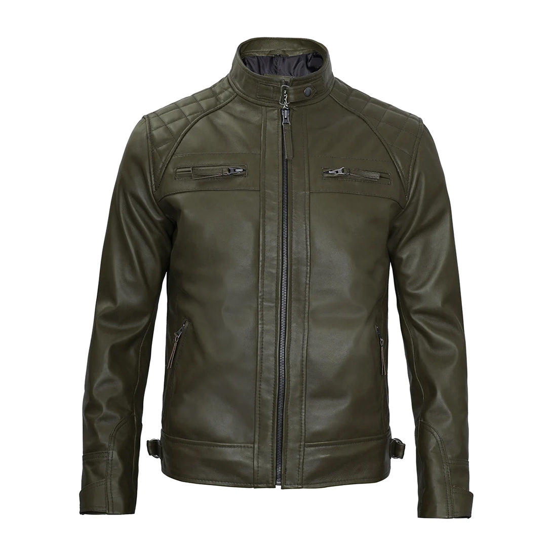 Men's Classic Dark Green Real Leather Jacket