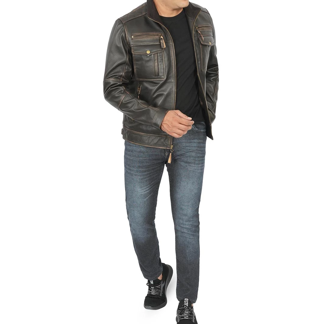 Men's Trucker Dark Brown Leather Jacket